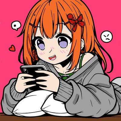 anime girl playing on her phone