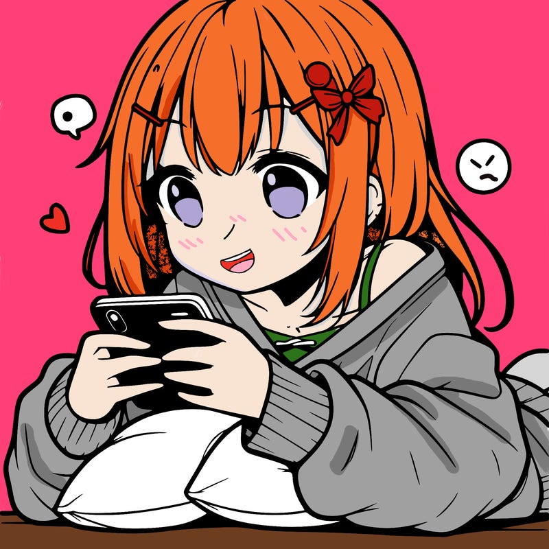 anime girl playing on her phone