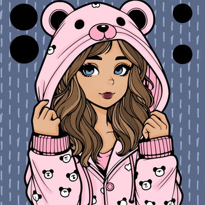 realistic girl in a animal pjs hoodie