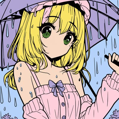 pretty anime girl in the rain