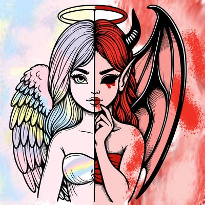 realistic angel half demon