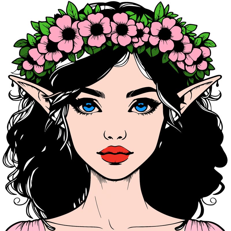 realistic female elf with flower crown