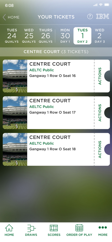Wimbledon 2025 - Digital tickets for Centre Court on Day 2 in the Wimbledon 2025 mobile app