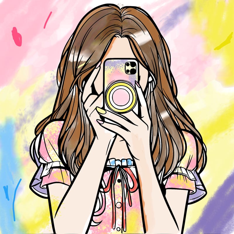 a realistic girl holding her phone taking pictures