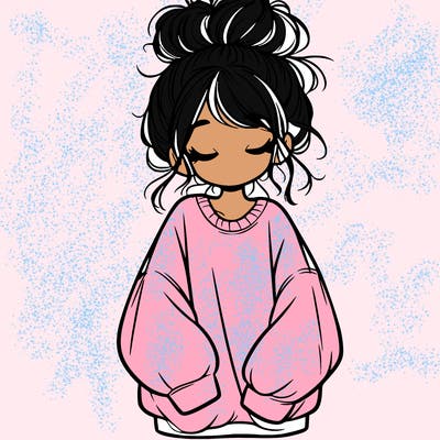 girl with baggy sweatshirt and messy bun