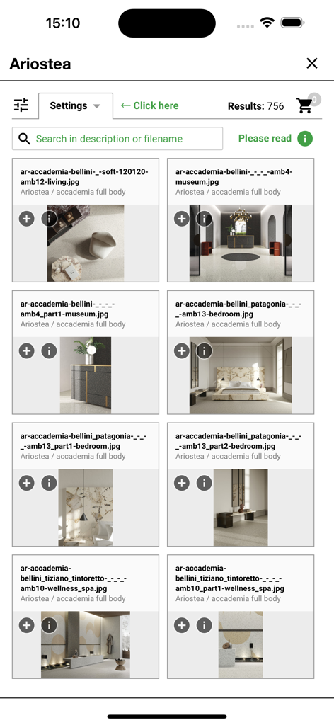 Ariostea - Ariostea app gallery displaying high-end porcelain stoneware slabs in various architectural settings