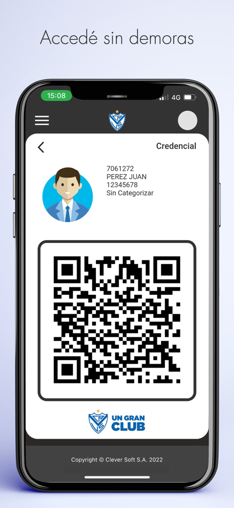 Carnet de socio digital con código QR en la app Mi Velez