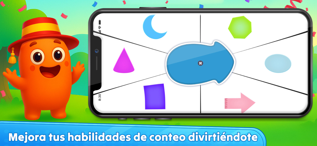 Foxie - Spanish Fun & Learn - 幼児向けのFoxieキャラクターが登場する、スペイン語のインタラクティブな図形合わせと数えゲーム。