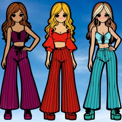 girls with flare pants and crop tops realistic