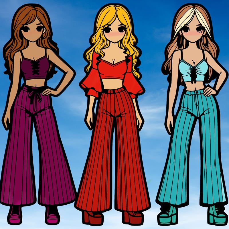 girls with flare pants and crop tops realistic