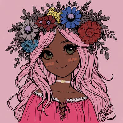 realistic girl with flowers crown