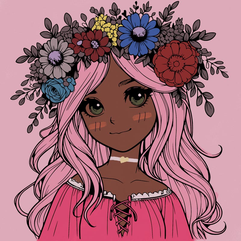 realistic girl with flowers crown