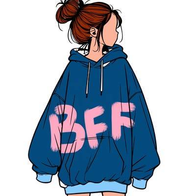 realistic girl with a oversized sweatshirt on and a bun