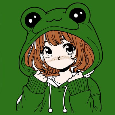 a cute teenage girl wearing a frog hoodie