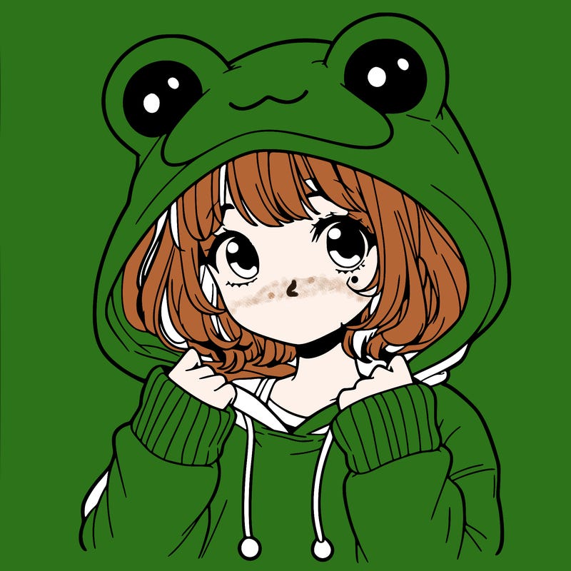 a cute teenage girl wearing a frog hoodie