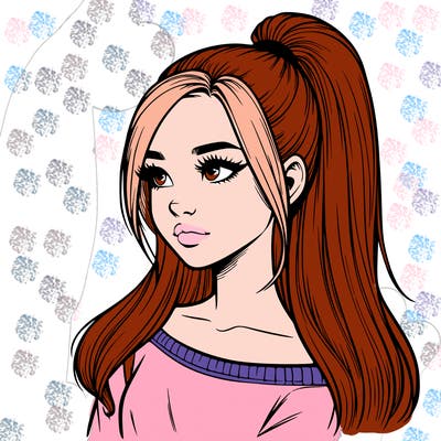 realistic girl with a high ponytail