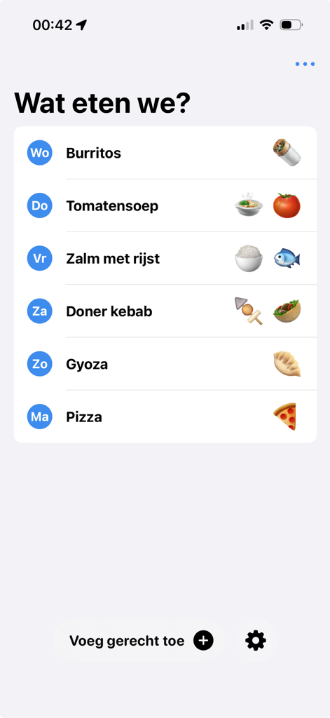 What's for dinner planner - Weekly meal plan display with food items and corresponding emojis