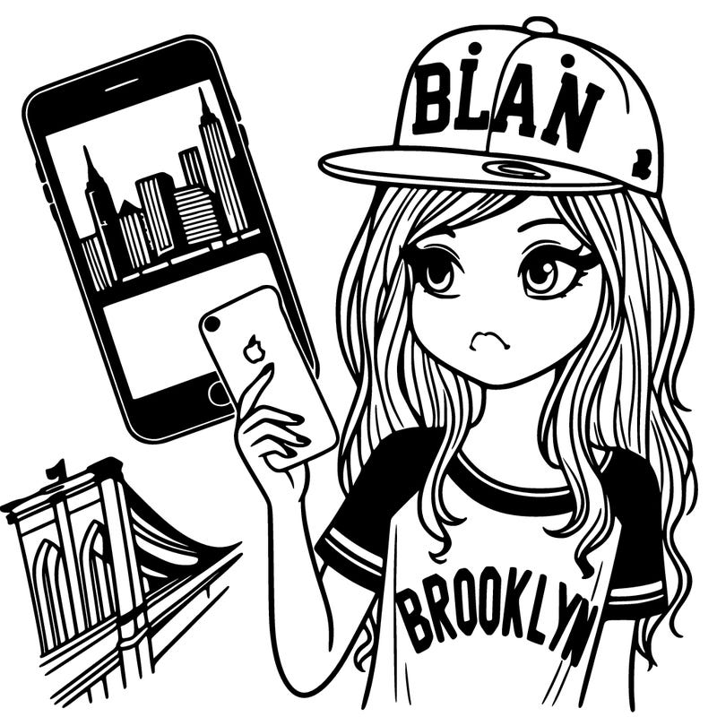 girl with brooklyn shirt la cap and phone