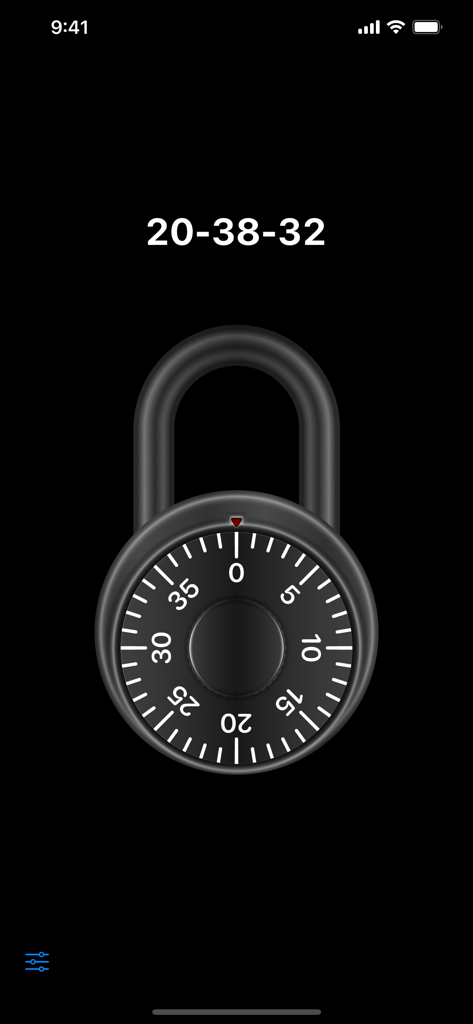 A digital combination lock simulation with the code 20-38-32 on a black background