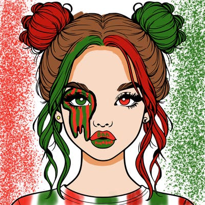 realistic girl with two buns in hair and lips