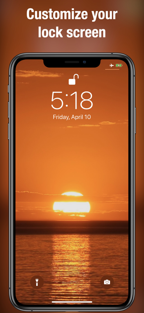 iPhone lock screen showing a golden sunset dynamic wallpaper