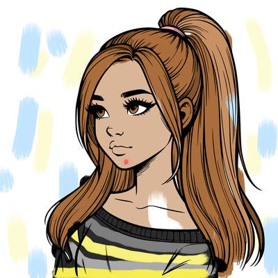 realistic girl with a high ponytail