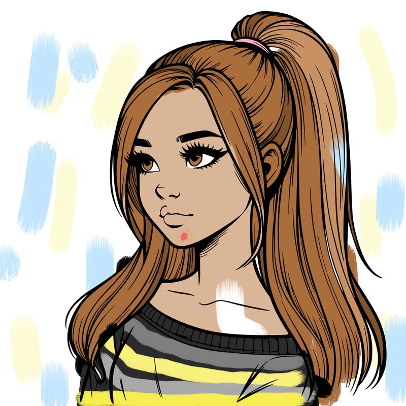 realistic girl with a high ponytail