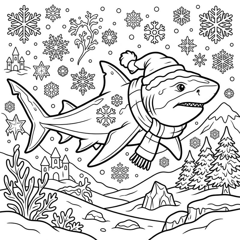 Immerse yourself in a unique winter scene with our delightful Lemon Shark coloring page! This festive printable features a charming shark, bundled up for the cold, amidst a whimsical snowy landscape filled with intricate details.