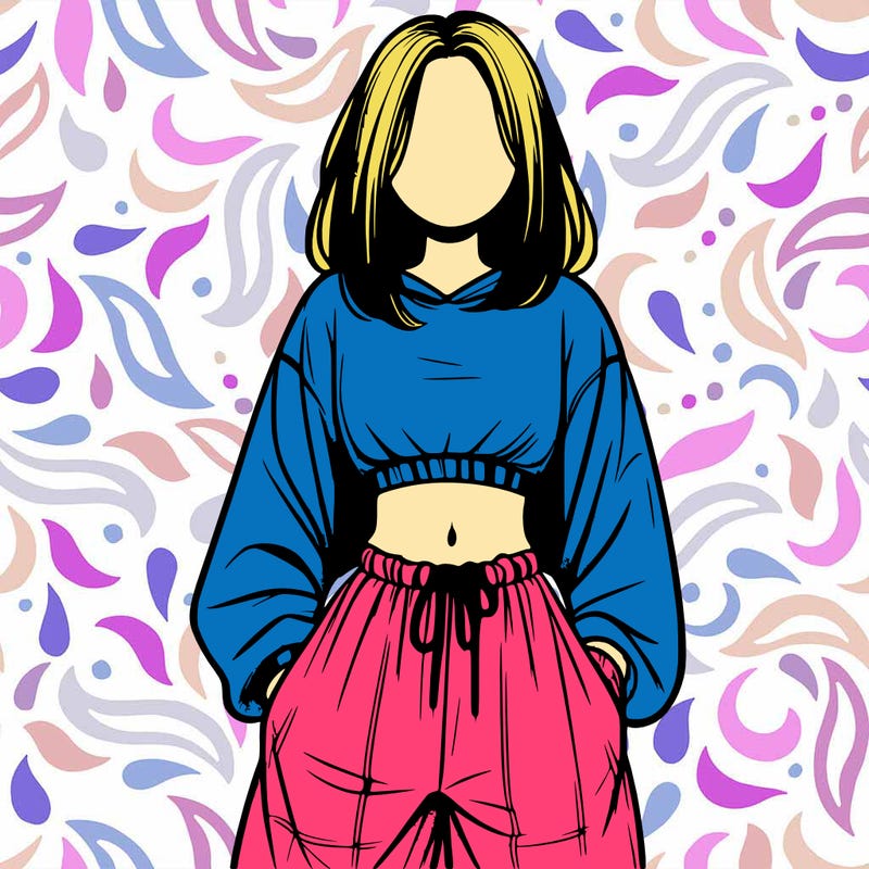 realistic girl faceless with baggy pants and a crop top