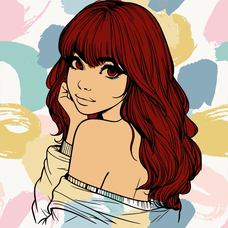 realistic girl with bangs looking over her shoulder