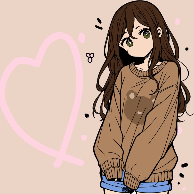 manga teen girl  in a sweater and baggy pants