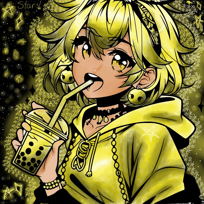 hot baddie anime girl drinking boba and biting the straw