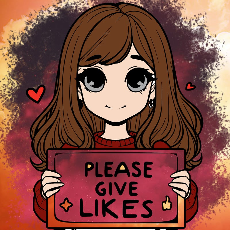 realistic girl that is holding a sign that says please give likes