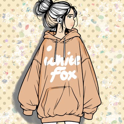 realistic girl with a oversized sweatshirt on and a bun