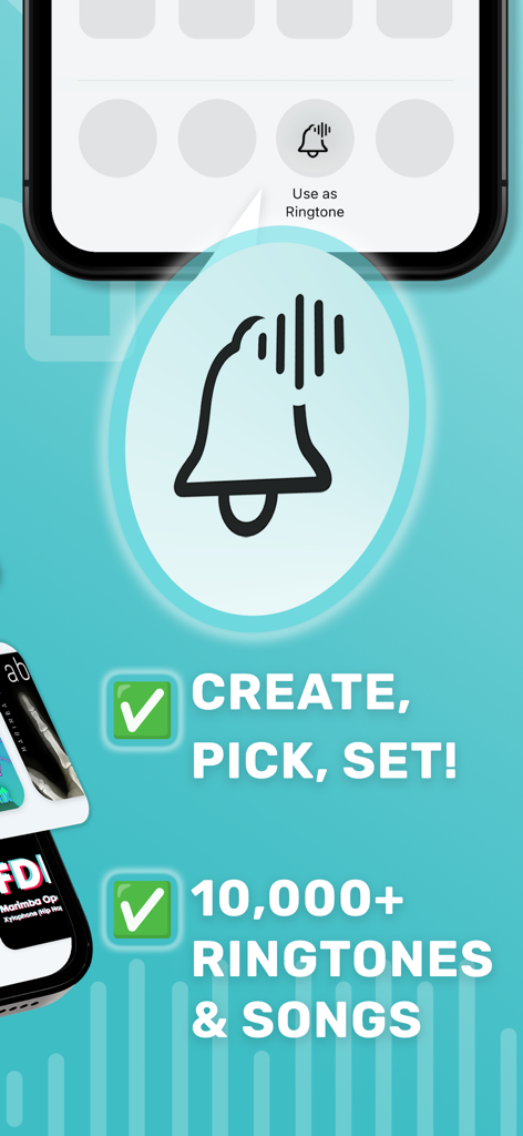 벨소리 제작 및 10,000곡 이상의 라이브러리를 보여주는 Tuunes 앱 화면