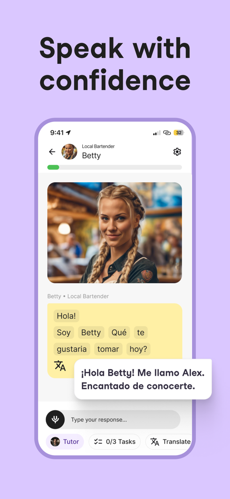 Univerbal AI Language Learning - Univerbal app interface for practicing real-world Spanish conversations with AI
