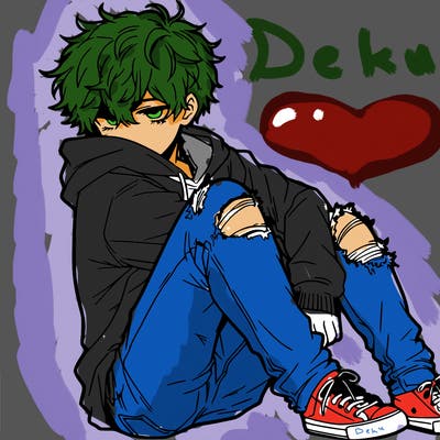 a male hoddie ripped jeans messy hair anime