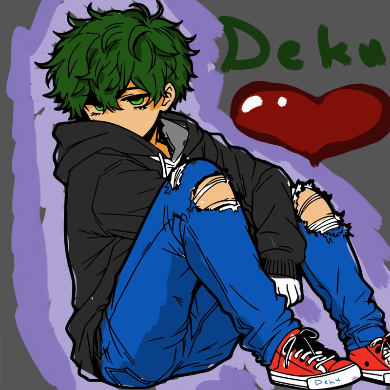 a male hoddie ripped jeans messy hair anime