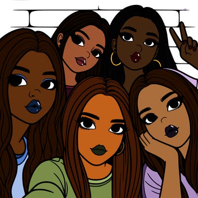 group of teen girls friends y2k up close in a selfie