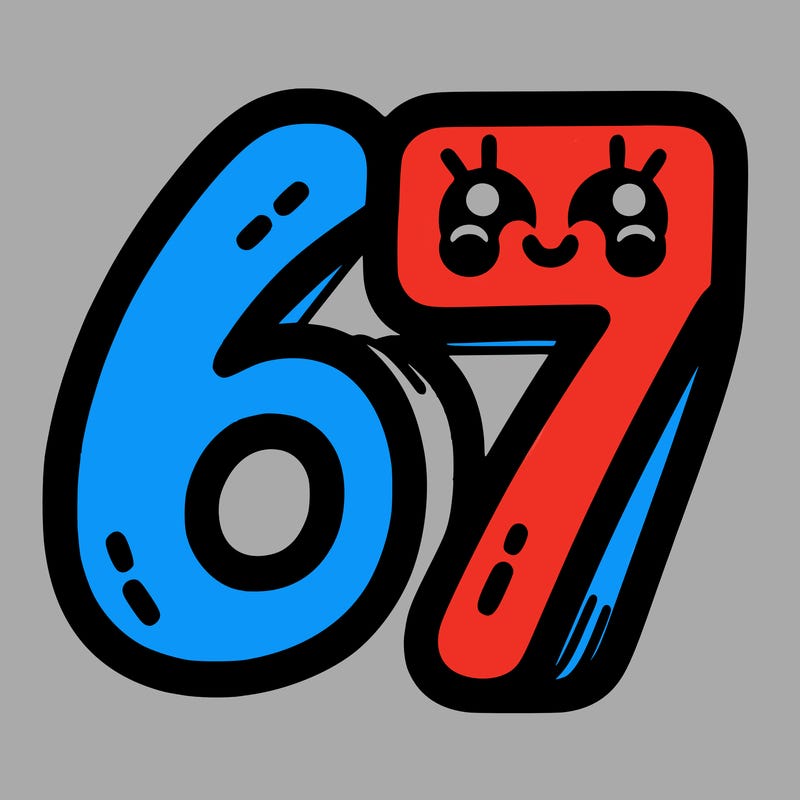 the numbers 67
