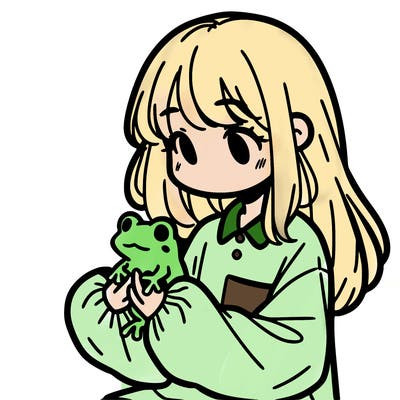 girl with long hair and a oversized shirt. and she is holding a frog