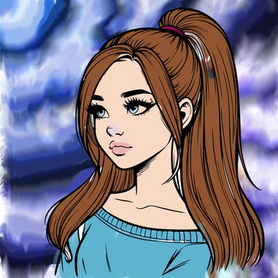 realistic girl with a high ponytail