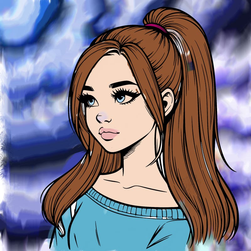 realistic girl with a high ponytail