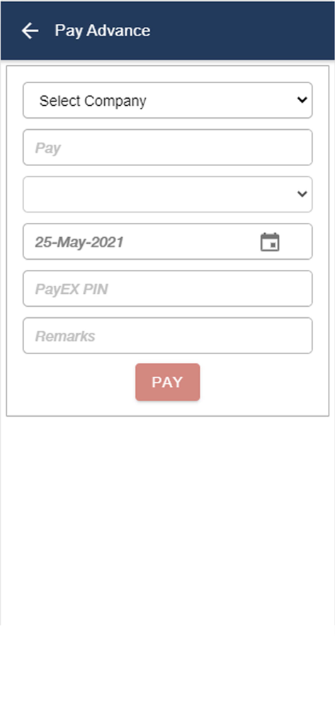 FreePay Mobile App Pay Advance Formularbildschirm.