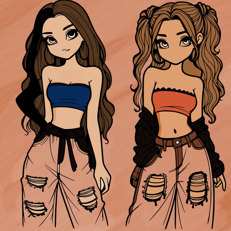 2 girls in crop tops and baggy jeans ripped