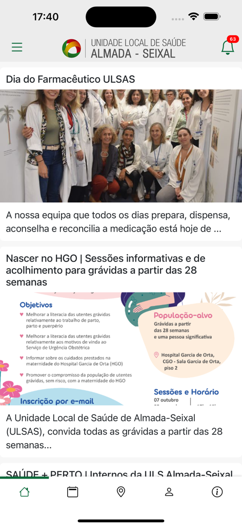 医療スタッフと母性情報セッションを示すMyULSASアプリのニュースフィード