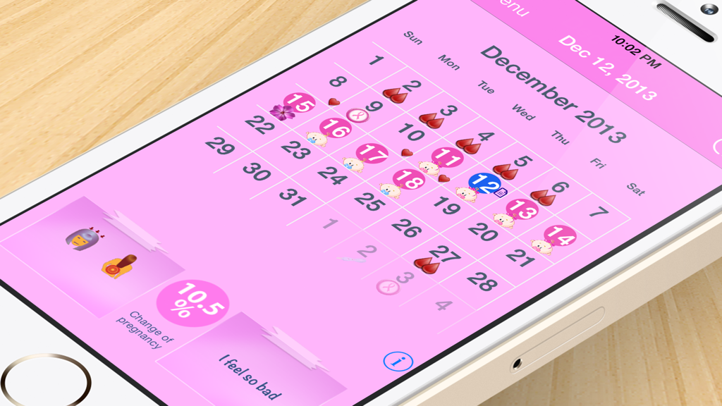 iGyno - iGyno app screen showing a monthly menstrual calendar with period and fertility icons