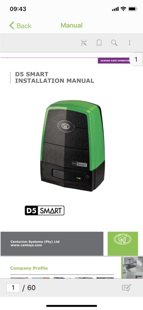 MyCentsys Pro - D5 SMART gate operator installation manual within the MyCentsys Pro app