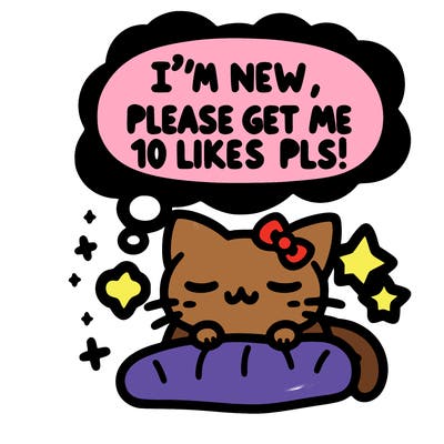 kitty taking a nap dream talking and saying "i'm new, please get me at least 10 likes pls!!"
