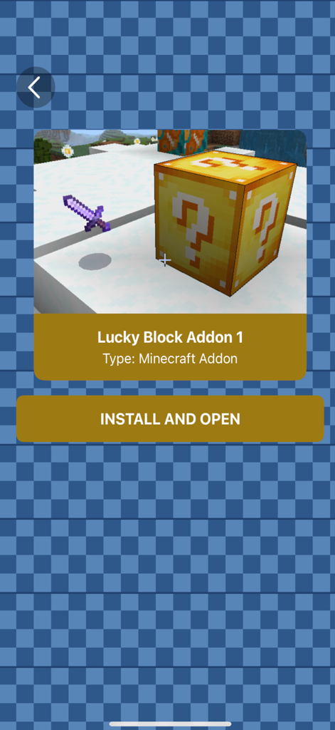 마인크래프트 PE용 설치 및 열기 버튼이 있는 럭키 블록 애드온 미리 보기 화면
